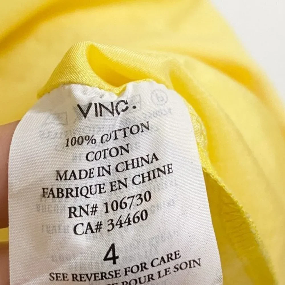 Vince yellow 100% cotton sleeve less straight cut dress